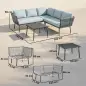 Conjunto de Muebles de Ratán de Exterior Sofá de Esquina con Cojines y Mesa de Centro para Terraza Patio Azul Claro