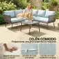 Conjunto de Muebles de Ratán de Exterior Sofá de Esquina con Cojines y Mesa de Centro para Terraza Patio Azul Claro