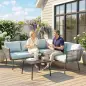 Conjunto de Muebles de Ratán de Exterior Sofá de Esquina con Cojines y Mesa de Centro para Terraza Patio Azul Claro