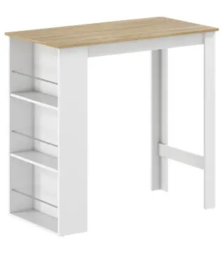 Mesa de Bar Mesa de Bistró Mesa de Comedor Mesa Alta con 3 Estantes Laterales y Estructura de Madera 112x57x106cm Blanco