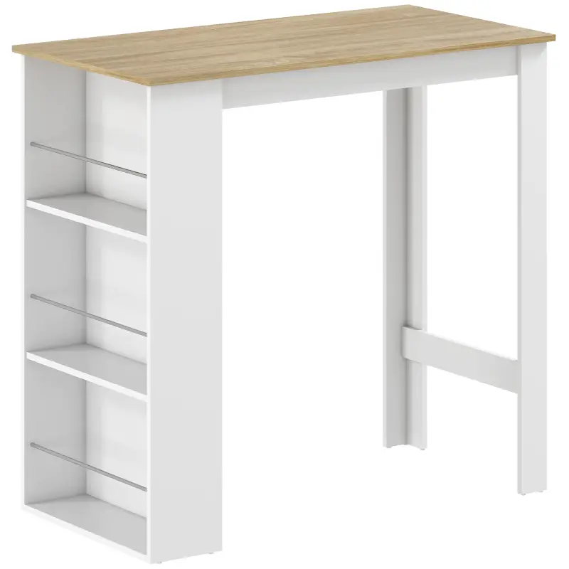 Mesa de Bar Mesa de Bistró Mesa de Comedor Mesa Alta con 3 Estantes Laterales y Estructura de Madera 112x57x106cm Blanco
