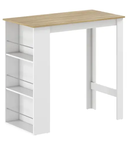 Mesa de Bar Mesa de Bistró Mesa de Comedor Mesa Alta con 3 Estantes Laterales y Estructura de Madera 112x57x106cm Blanco