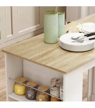 Mesa de Bar Mesa de Bistró Mesa de Comedor Mesa Alta con 3 Estantes Laterales y Estructura de Madera 112x57x106cm Blanco