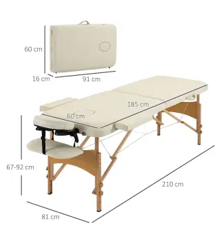 Camilla Plegable con Altura Ajustable 67-92 cm para Uso Profesional de Belleza Acupuntura y Fisioterapia 210x81 cm Crema