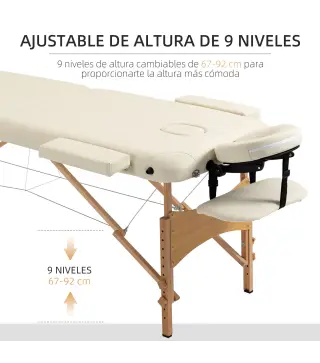 Camilla Plegable con Altura Ajustable 67-92 cm para Uso Profesional de Belleza Acupuntura y Fisioterapia 210x81 cm Crema