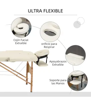 Camilla Plegable con Altura Ajustable 67-92 cm para Uso Profesional de Belleza Acupuntura y Fisioterapia 210x81 cm Crema