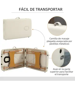 Camilla Plegable con Altura Ajustable 67-92 cm para Uso Profesional de Belleza Acupuntura y Fisioterapia 210x81 cm Crema