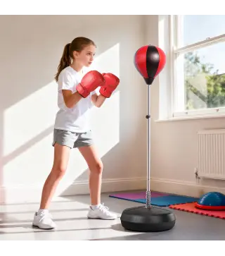 Saco de Boxeo de Pie Punching Ball con Altura Ajustable de 4 Niveles en 126-144 cm Base Rellenable de Agua o Arena Guantes y Inf