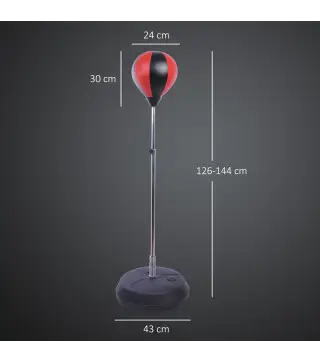 Saco de Boxeo de Pie Punching Ball con Altura Ajustable de 4 Niveles en 126-144 cm Base Rellenable de Agua o Arena Guantes y Inf