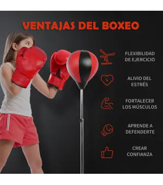 Saco de Boxeo de Pie Punching Ball con Altura Ajustable de 4 Niveles en 126-144 cm Base Rellenable de Agua o Arena Guantes y Inf