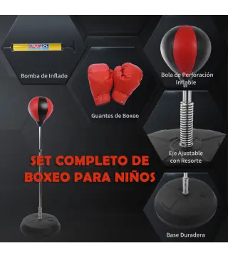 Saco de Boxeo de Pie Punching Ball con Altura Ajustable de 4 Niveles en 126-144 cm Base Rellenable de Agua o Arena Guantes y Inf