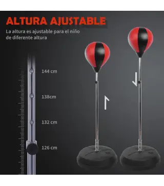 Saco de Boxeo de Pie Punching Ball con Altura Ajustable de 4 Niveles en 126-144 cm Base Rellenable de Agua o Arena Guantes y Inf