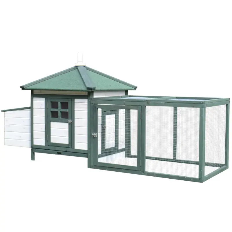 Gallinero de Madera Jaula para Gallinas de Exterior con Nido Bandeja Extraíble y Espacio para Correr 196x76x97 cm Verde Gallinero de Madera Jaula para Gallinas de Exterior con Nido Bandeja Extraíble y Espacio para Correr 196x76x97 cm Verde