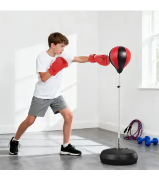 Saco de Boxeo de Pie Punching Ball con Altura Ajustable de 4 Niveles en 126-144 cm Base Rellenable de Agua o Arena Guantes y Inf