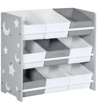 Organizador de Juguetes con 9 Cajas de Tela no Tejida Extraíbles para Dormitorio Guardería 63x30x60 cm Gris
