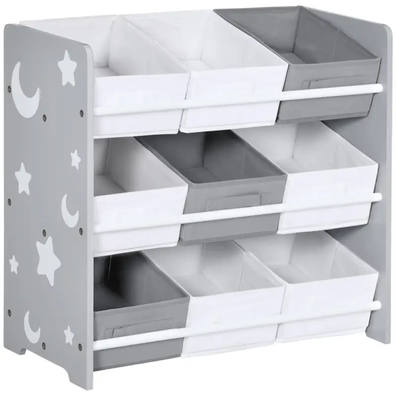 Organizador de Juguetes con 9 Cajas de Tela no Tejida Extraíbles para Dormitorio Guardería 63x30x60 cm Gris