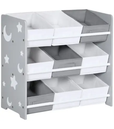 Organizador de Juguetes con 9 Cajas de Tela no Tejida Extraíbles para Dormitorio Guardería 63x30x60 cm Gris