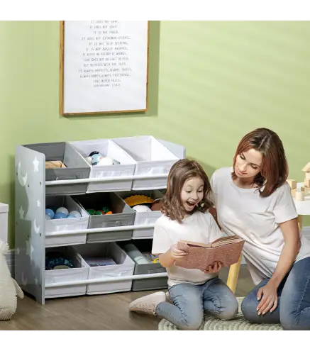 Organizador de Juguetes con 9 Cajas de Tela no Tejida Extraíbles para Dormitorio Guardería 63x30x60 cm Gris