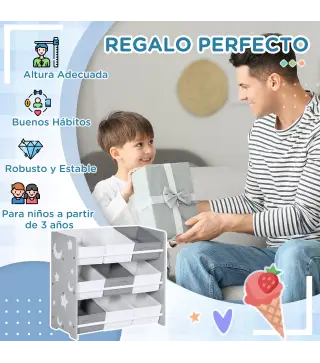 Organizador de Juguetes con 9 Cajas de Tela no Tejida Extraíbles para Dormitorio Guardería 63x30x60 cm Gris