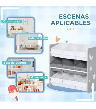 Organizador de Juguetes con 9 Cajas de Tela no Tejida Extraíbles para Dormitorio Guardería 63x30x60 cm Gris