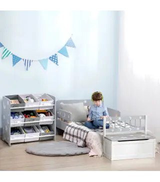 Organizador de Juguetes con 9 Cajas de Tela no Tejida Extraíbles para Dormitorio Guardería 63x30x60 cm Gris