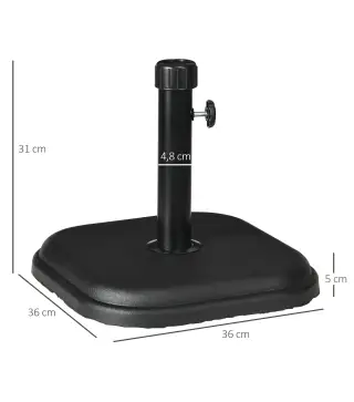 Base de Sombrilla de Jardín Peso 11 kg Soporte para Parasol Pie de Parasol para Mástil de Ø32-38 mm 36x36x31 cm Negro
