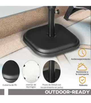 Base de Sombrilla de Jardín Peso 11 kg Soporte para Parasol Pie de Parasol para Mástil de Ø32-38 mm 36x36x31 cm Negro