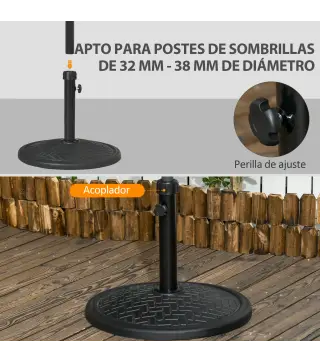 Base para Sombrilla de 14 kg Pie de Parasol para Mástil de Ø32-38 mm para Jardín Terraza Patio Ø46x34 cm Negro