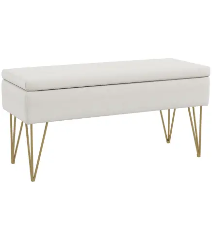 Banco Pie de Cama Tapizado en Lino Sintético con Patas de Acero y Asiento Acolchado Crema