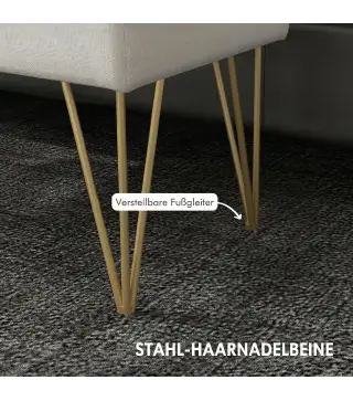 Banco Pie de Cama Tapizado en Lino Sintético con Patas de Acero y Asiento Acolchado Crema