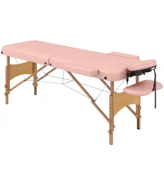 Camilla de Masaje Plegable con Reposacabezas Extraíble Asa Marco de Madera y Altura Regulable 210x81x67-92 cm Rosa