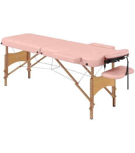 Camilla de Masaje Plegable con Reposacabezas Extraíble Asa Marco de Madera y Altura Regulable 210x81x67-92 cm Rosa