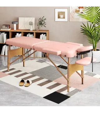 Camilla de Masaje Plegable con Reposacabezas Extraíble Asa Marco de Madera y Altura Regulable 210x81x67-92 cm Rosa