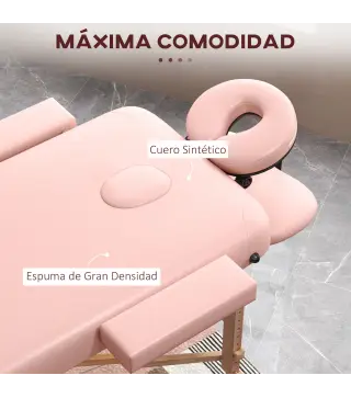 Camilla de Masaje Plegable con Reposacabezas Extraíble Asa Marco de Madera y Altura Regulable 210x81x67-92 cm Rosa