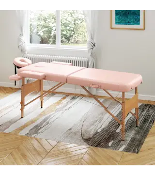 Camilla de Masaje Plegable con Reposacabezas Extraíble Asa Marco de Madera y Altura Regulable 210x81x67-92 cm Rosa