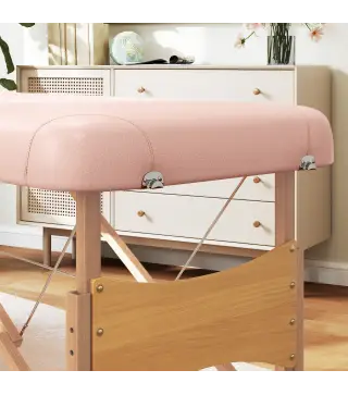 Camilla de Masaje Plegable con Reposacabezas Extraíble Asa Marco de Madera y Altura Regulable 210x81x67-92 cm Rosa