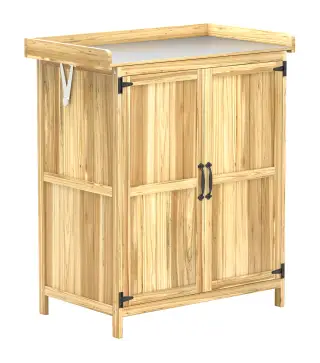 Armario de Exterior, Cobertizo para Herramientas con Estante, en Madera con 2 Puertas para Jardín, Patio, Color Madera