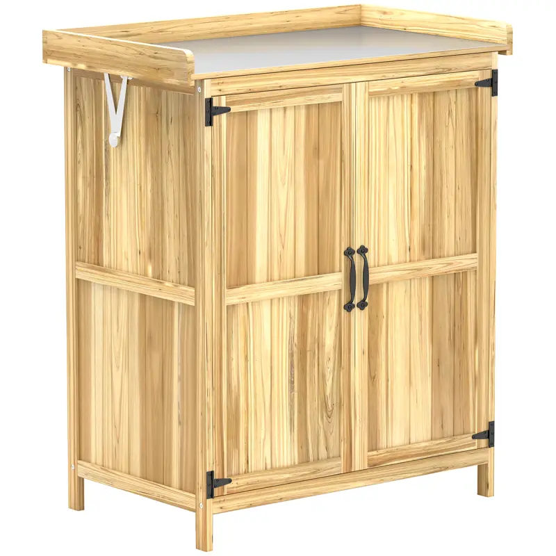 Armario de Exterior, Cobertizo para Herramientas con Estante, en Madera con 2 Puertas para Jardín, Patio, Color Madera Armario de Exterior, Cobertizo para Herramientas con Estante, en Madera con 2 Puertas para Jardín, Patio, Color Madera