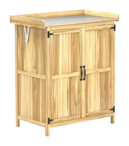 Armario de Exterior, Cobertizo para Herramientas con Estante, en Madera con 2 Puertas para Jardín, Patio, Color Madera