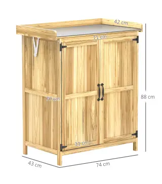 Armario de Exterior, Cobertizo para Herramientas con Estante, en Madera con 2 Puertas para Jardín, Patio, Color Madera