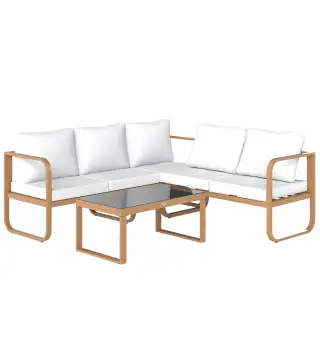 Conjunto de Jardín de 3 Piezas con Sofá Convertible en Tumbona Cojines Cómodos y Mesa de Vidrio Templado para Exterior