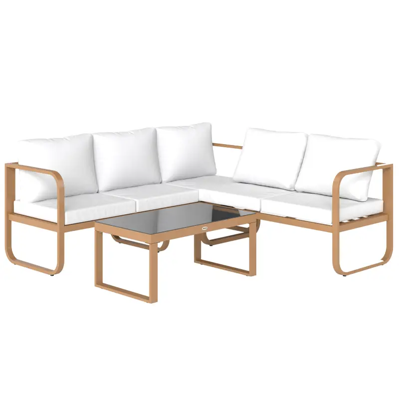 Conjunto de Jardín de 3 Piezas con Sofá Convertible en Tumbona Cojines Cómodos y Mesa de Vidrio Templado para Exterior