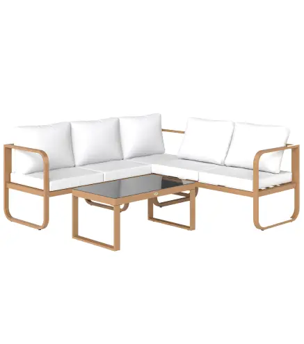 Conjunto de Jardín de 3 Piezas con Sofá Convertible en Tumbona Cojines Cómodos y Mesa de Vidrio Templado para Exterior