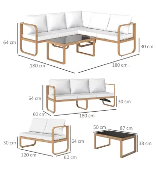 Conjunto de Jardín de 3 Piezas con Sofá Convertible en Tumbona Cojines Cómodos y Mesa de Vidrio Templado para Exterior