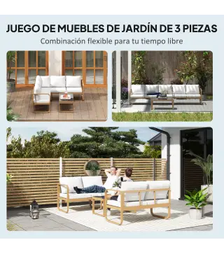 Conjunto de Jardín de 3 Piezas con Sofá Convertible en Tumbona Cojines Cómodos y Mesa de Vidrio Templado para Exterior