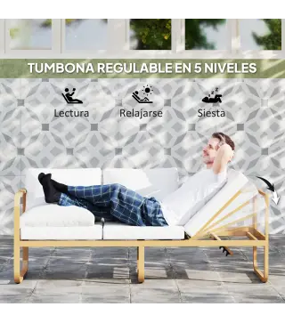 Conjunto de Jardín de 3 Piezas con Sofá Convertible en Tumbona Cojines Cómodos y Mesa de Vidrio Templado para Exterior