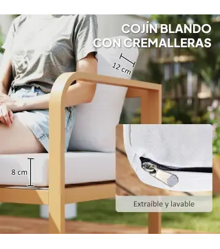 Conjunto de Jardín de 3 Piezas con Sofá Convertible en Tumbona Cojines Cómodos y Mesa de Vidrio Templado para Exterior