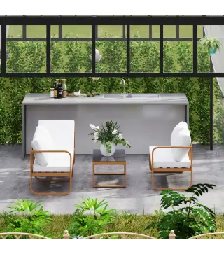 Conjunto de Jardín de 3 Piezas con Sofá Convertible en Tumbona Cojines Cómodos y Mesa de Vidrio Templado para Exterior