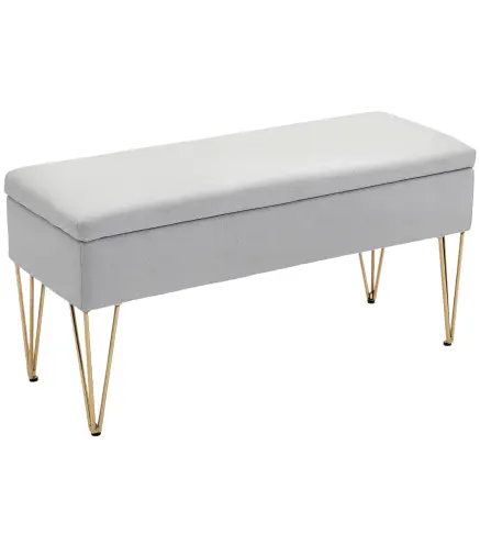 Banco Pie de Cama Tapizado en Lino Sintético con Patas de Acero y Asiento Acolchado Gris Claro