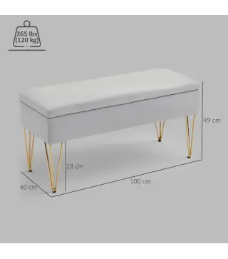 Banco Pie de Cama Tapizado en Lino Sintético con Patas de Acero y Asiento Acolchado Gris Claro